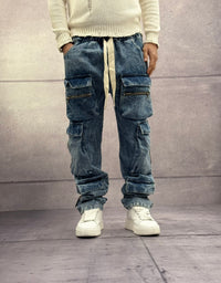 JEANS CARGO ELASTICO IN VITA - NEW JOB BRAND - ART. MARMO - COL. DENIM