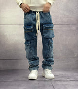 JEANS CARGO ELASTICO IN VITA - NEW JOB BRAND - ART. MARMO - COL. DENIM
