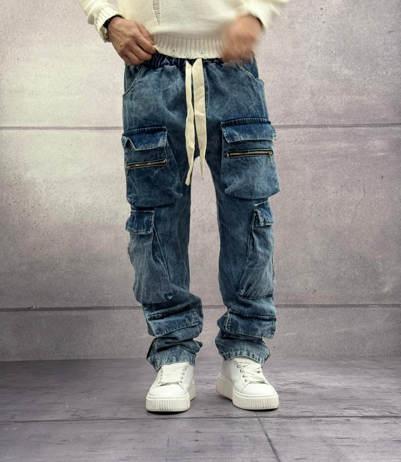 JEANS CARGO ELASTICO IN VITA - NEW JOB BRAND - ART. MARMO - COL. DENIM