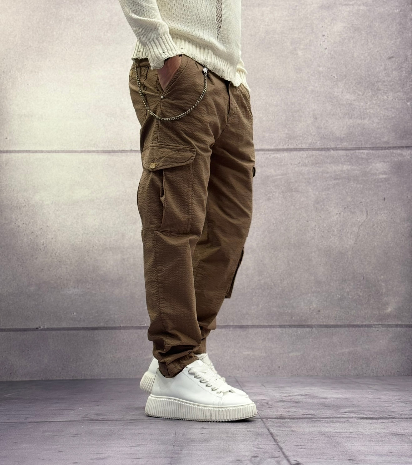 PANTALONE CARGO GOFFRATO - BL.11 - ART. BL2524159 - COL. BISCOTTO