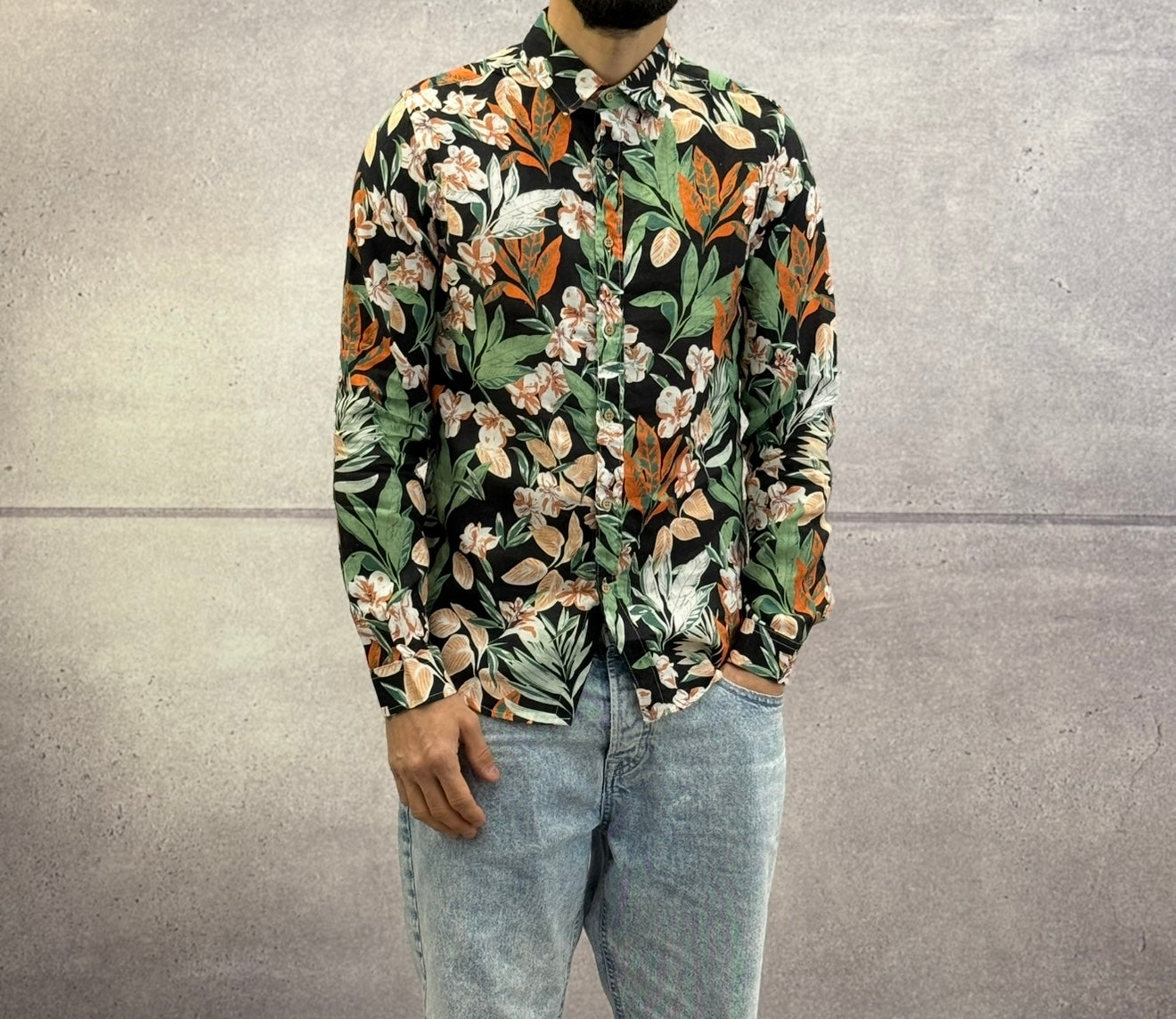 CAMICIA CON COLLETTO FANTASIA FLOREALE IN LINO - BERNA - ART. 25125230