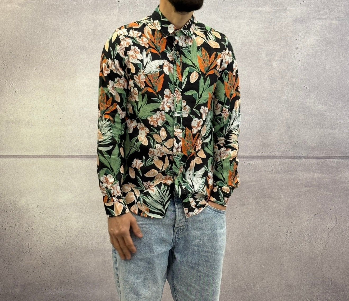 CAMICIA CON COLLETTO FANTASIA FLOREALE IN LINO - BERNA - ART. 25125230