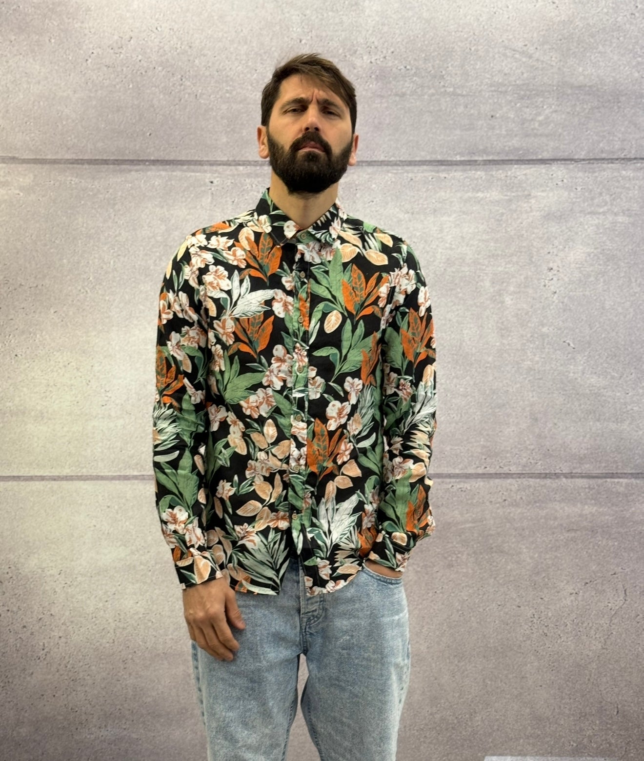 CAMICIA CON COLLETTO FANTASIA FLOREALE IN LINO - BERNA - ART. 25125230