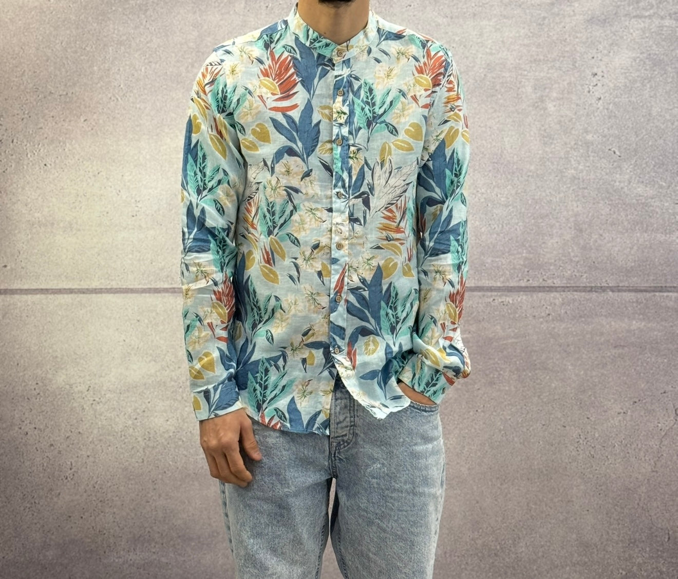 CAMICIA COREANA FANTASIA FLOREALE IN LINO - BERNA - ART. 25125430