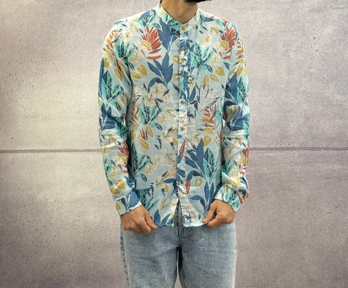 CAMICIA COREANA FANTASIA FLOREALE IN LINO - BERNA - ART. 25125430