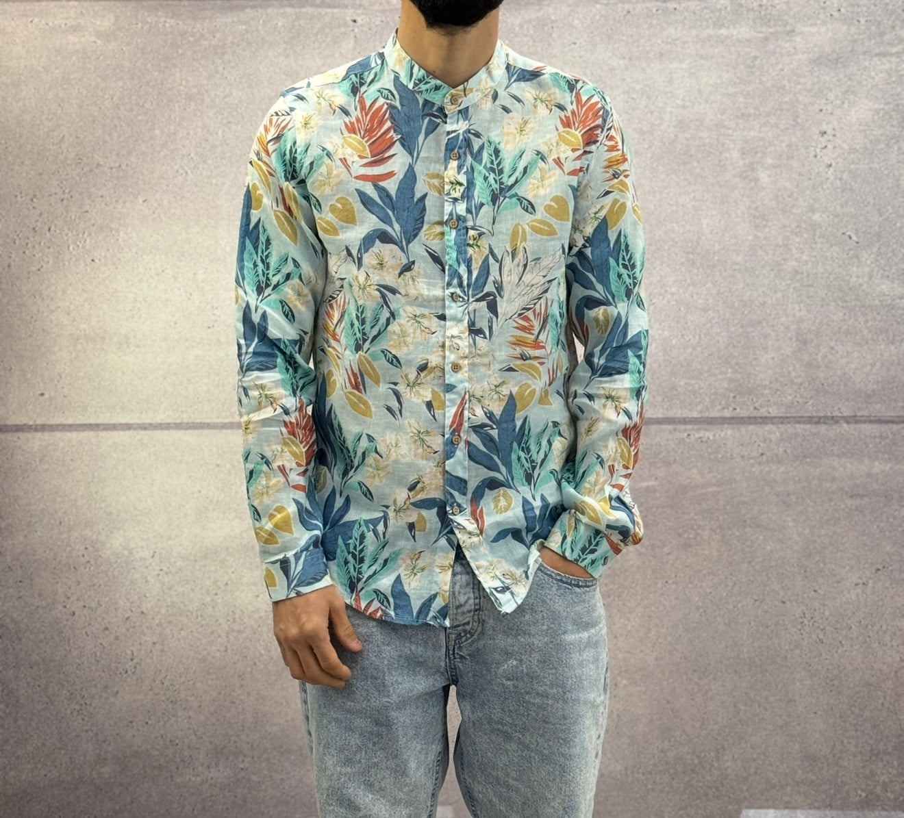 CAMICIA COREANA FANTASIA FLOREALE IN LINO - BERNA - ART. 25125430