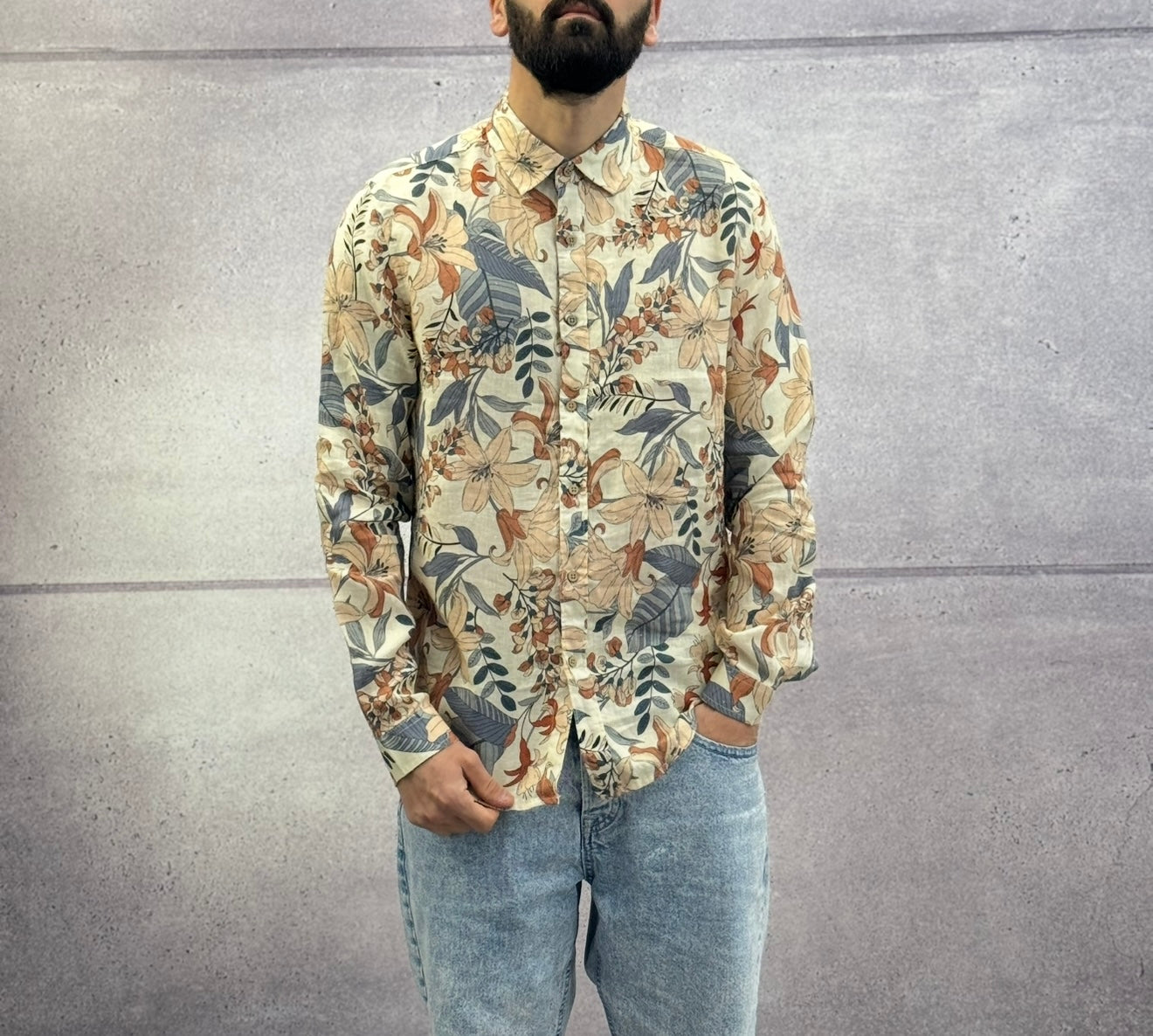CAMICIA CON COLLETTO FANTASIA FLOREALE IN LINO - BERNA - ART. 25125330