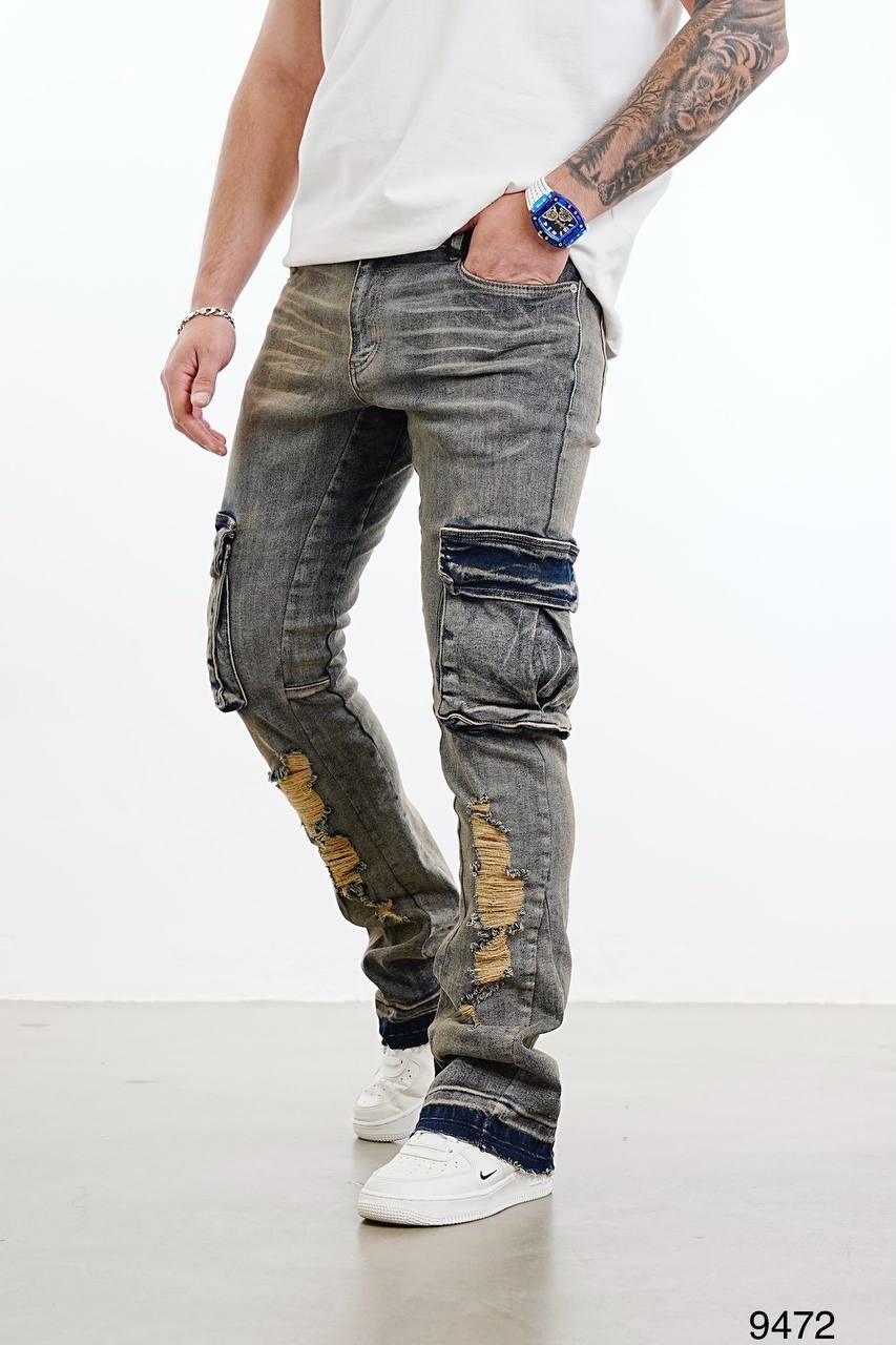JEANS SLIM CARGO TASCONE - 2Y PREMIUM - ART. B9472 - COL . DENIM BICOLORE
