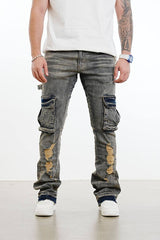 JEANS SLIM CARGO TASCONE - 2Y PREMIUM - ART. B9472 - COL . DENIM BICOLORE