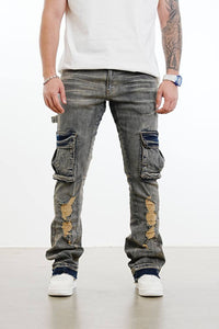 JEANS SLIM CARGO TASCONE - 2Y PREMIUM - ART. B9472 - COL . DENIM BICOLORE