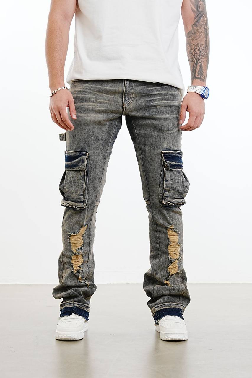 JEANS SLIM CARGO TASCONE - 2Y PREMIUM - ART. B9472 - COL . DENIM BICOLORE