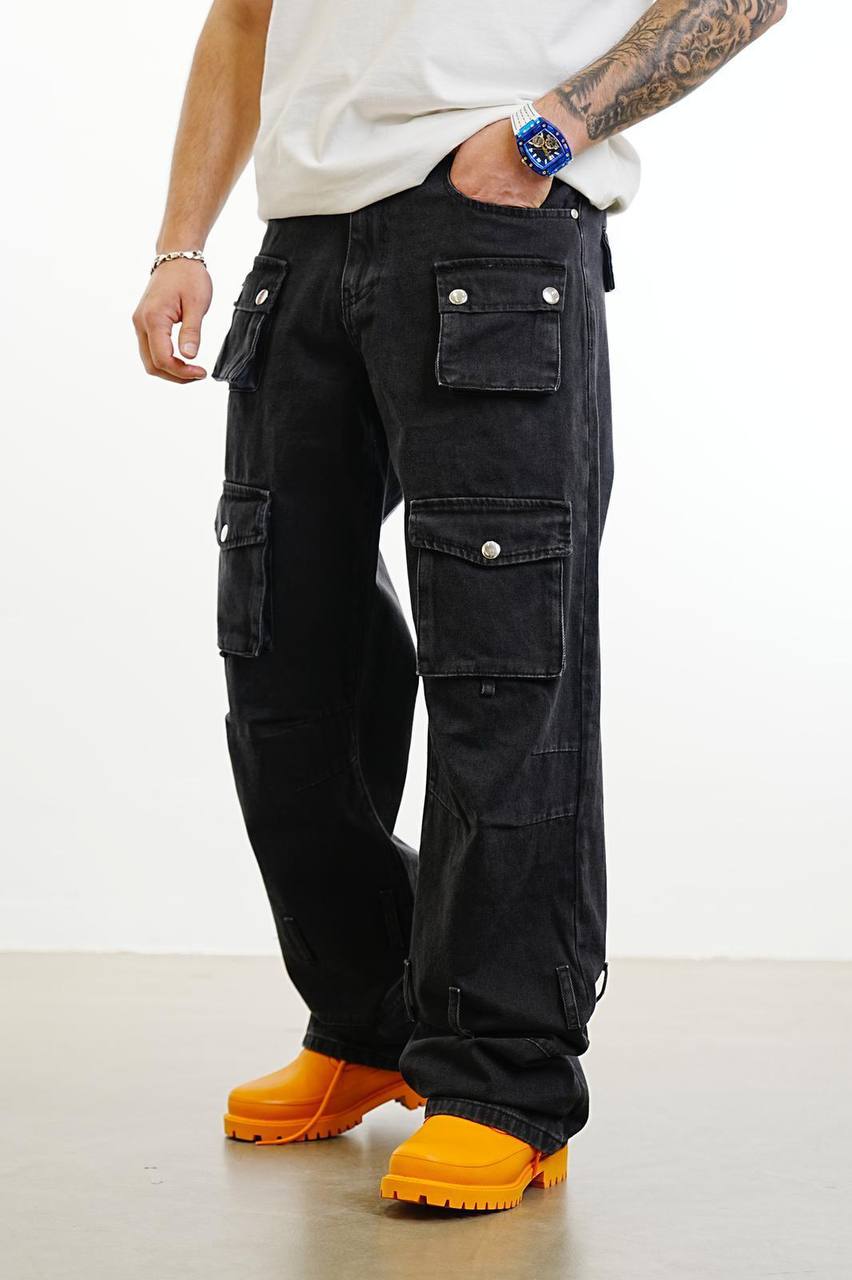 JEANS CARGO TASCONE  - 2Y PREMIUM - ART. ES3191 - COL . NERO DENIM