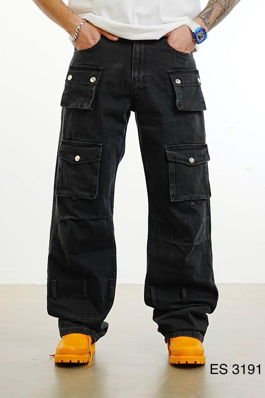 JEANS CARGO TASCONE  - 2Y PREMIUM - ART. ES3191 - COL . NERO DENIM