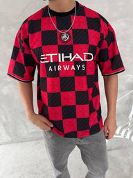 T-SHIRT SCACCHI VINTAGE - HAMEN - ART. MANCHESTER CITY - COL. ROSSO / NERO