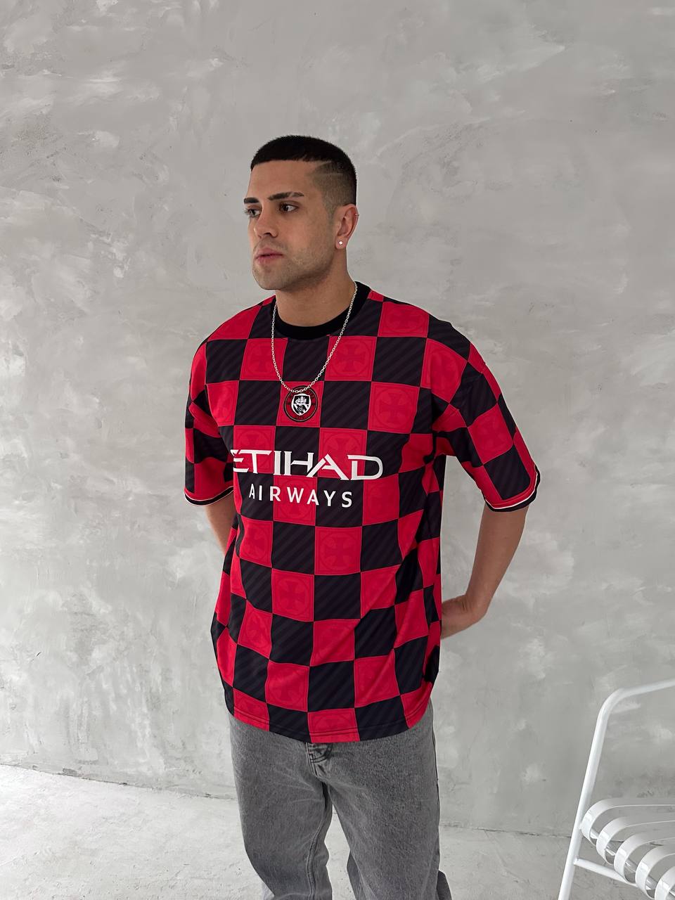 T-SHIRT SCACCHI VINTAGE - HAMEN - ART. MANCHESTER CITY - COL. ROSSO / NERO