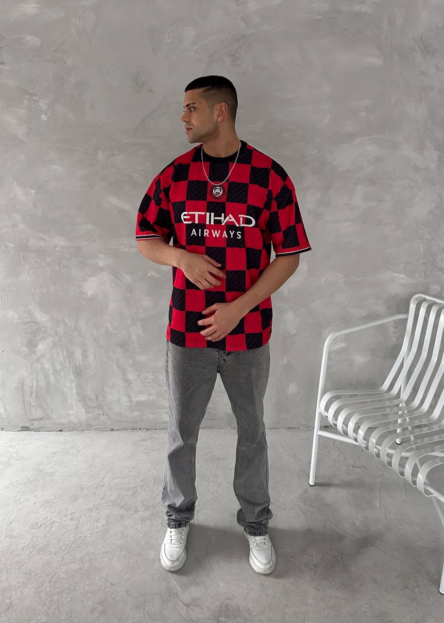 T-SHIRT SCACCHI VINTAGE - HAMEN - ART. MANCHESTER CITY - COL. ROSSO / NERO