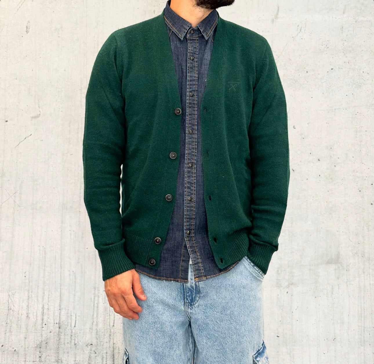 CARDIGAN V LAMBSWOOL - BERNA - *ART. 23303088 - COL. VERDE BOTTIGLIA