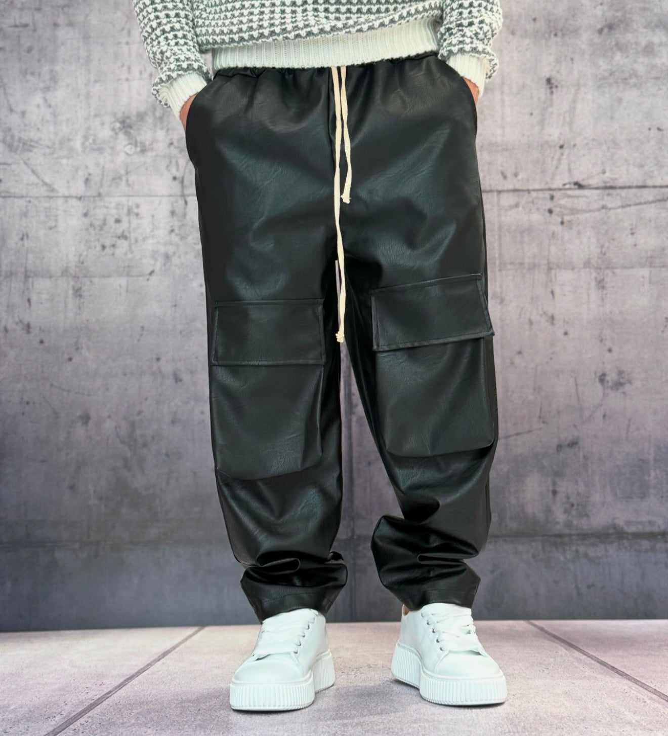 PANTALACCIO TASCONE CARGO EFFETTO PELLE - ART. MORATA 1 - HAMEN - COL. NERO