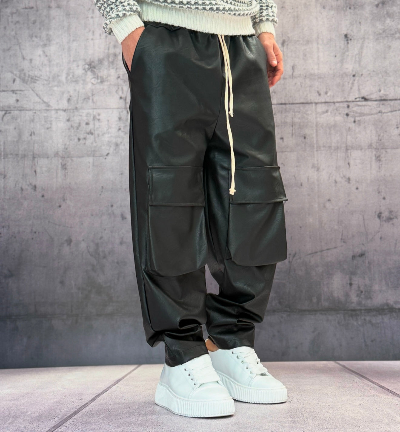 PANTALACCIO TASCONE CARGO EFFETTO PELLE - ART. MORATA 1 - HAMEN - COL. NERO