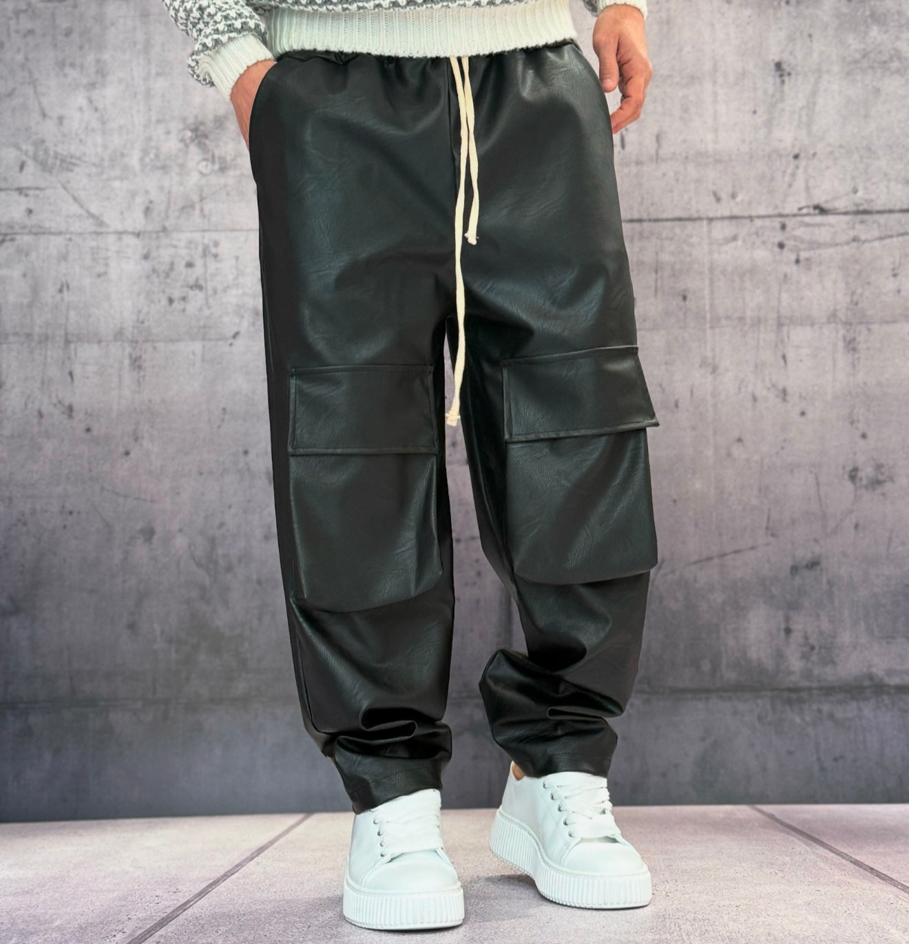 PANTALACCIO TASCONE CARGO EFFETTO PELLE - ART. MORATA 1 - HAMEN - COL. NERO
