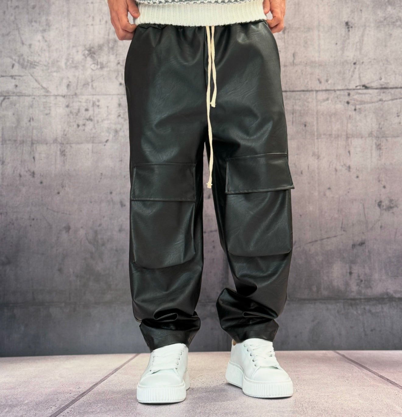 PANTALACCIO TASCONE CARGO EFFETTO PELLE - ART. MORATA 1 - HAMEN - COL. NERO