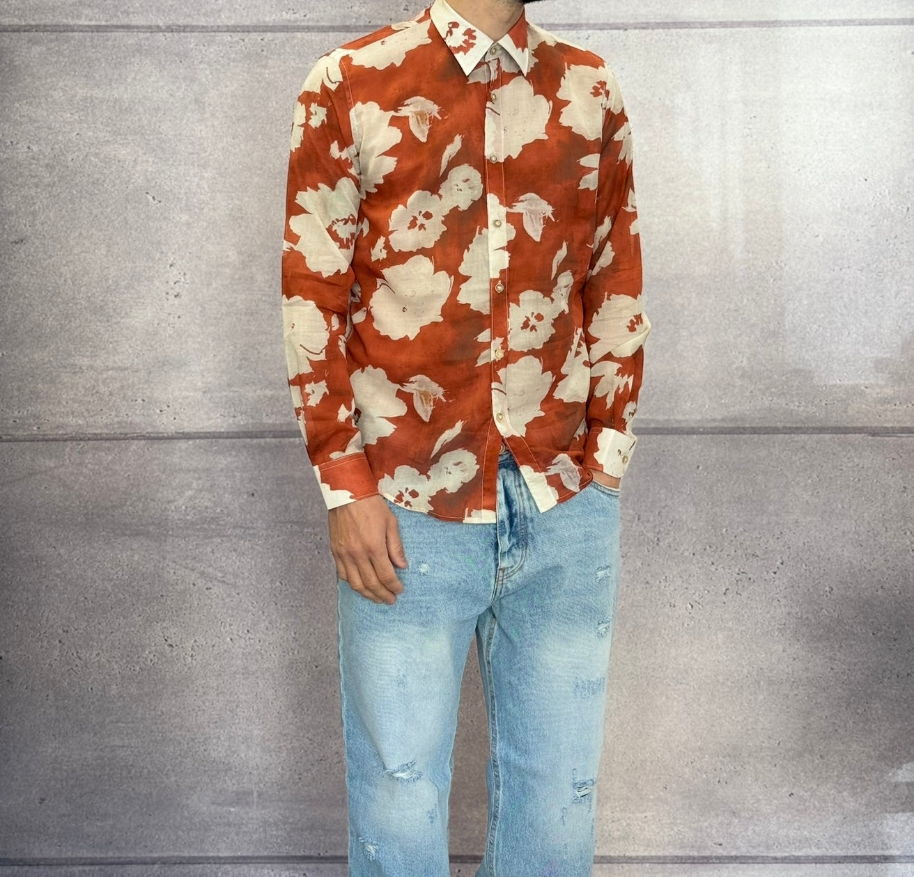 CAMICIA CON COLLETTO FANTASIA FLOREALE - IMPERIAL - ART. C8726004 - COL. BRICK