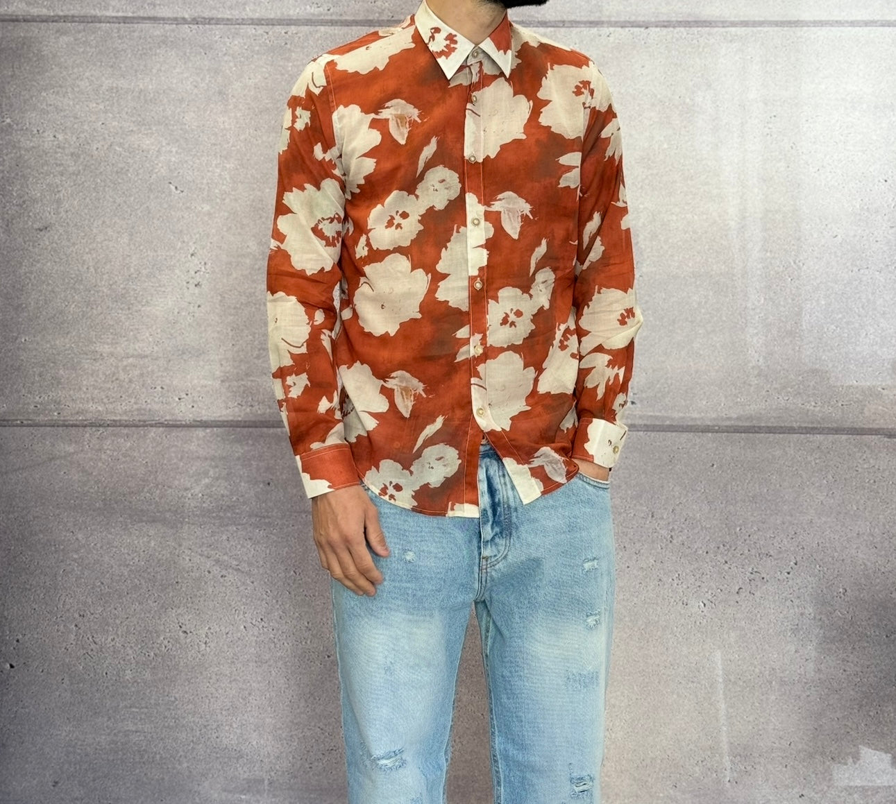 CAMICIA CON COLLETTO FANTASIA FLOREALE - IMPERIAL - ART. C8726004 - COL. BRICK