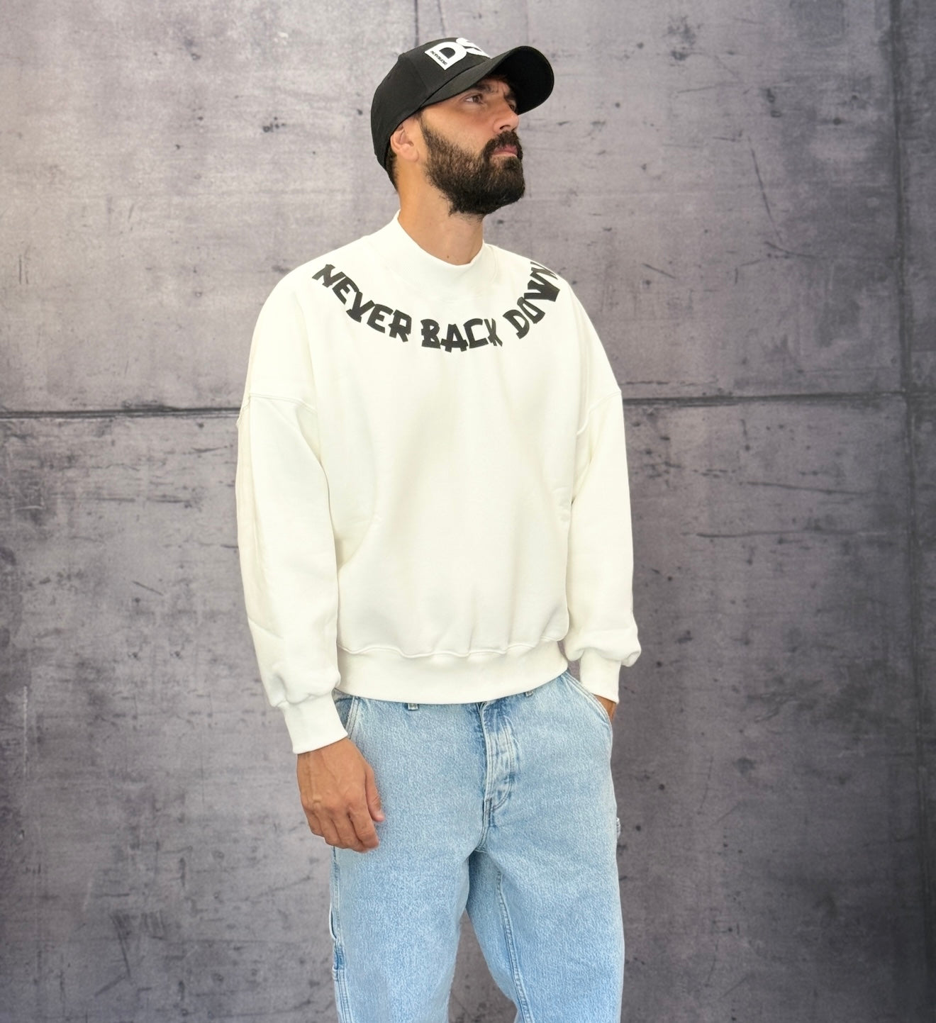 FELPA GIROCOLLO NEVER BACK DOWN - BERNA - ART. 252202128 - COL. PANNA