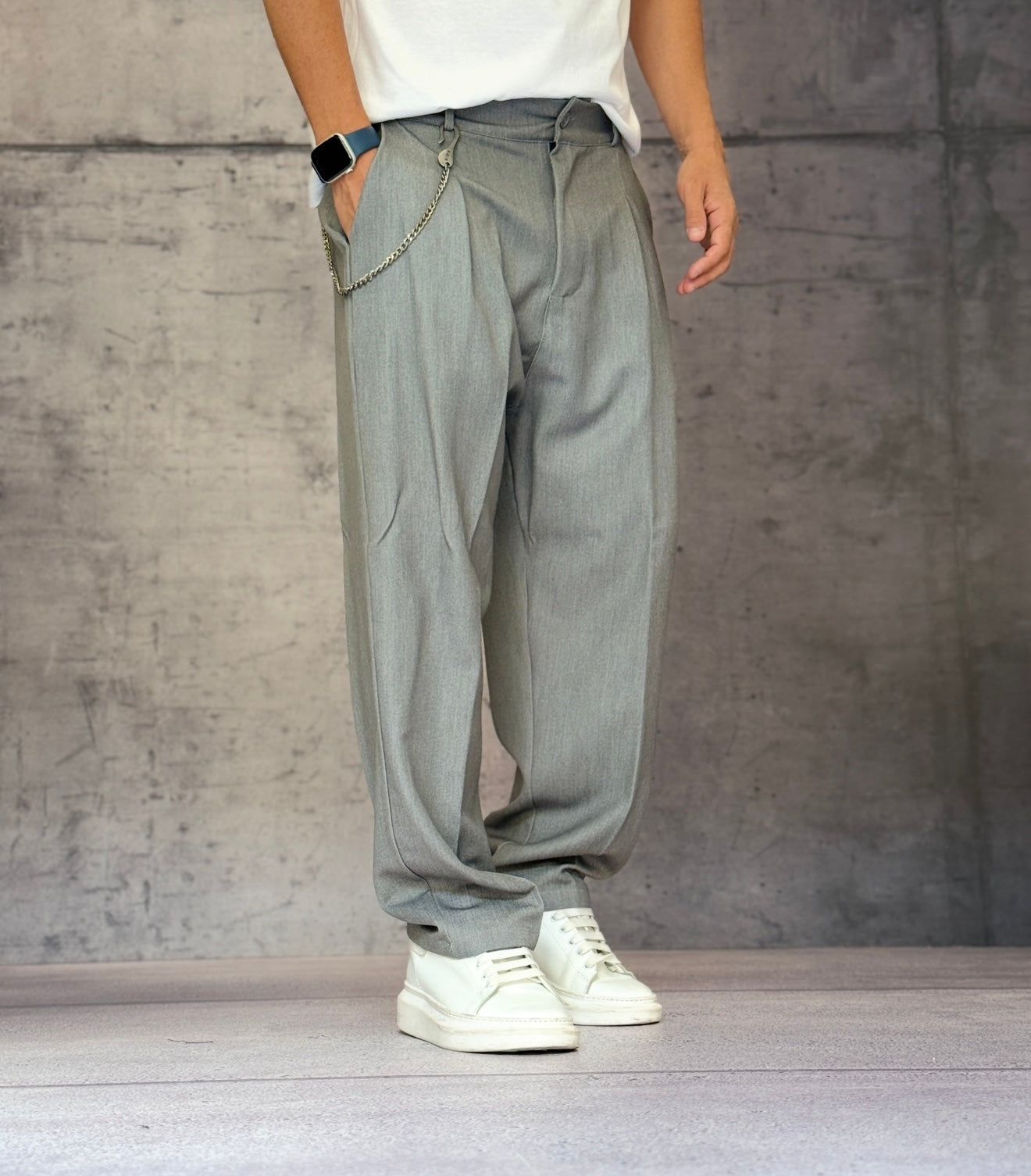 PANTALONE CON ELASTICO IN VITA - NEW JOB BRAND - ART. PALACE NO TASCH - COL. GRIGIO MELANGE