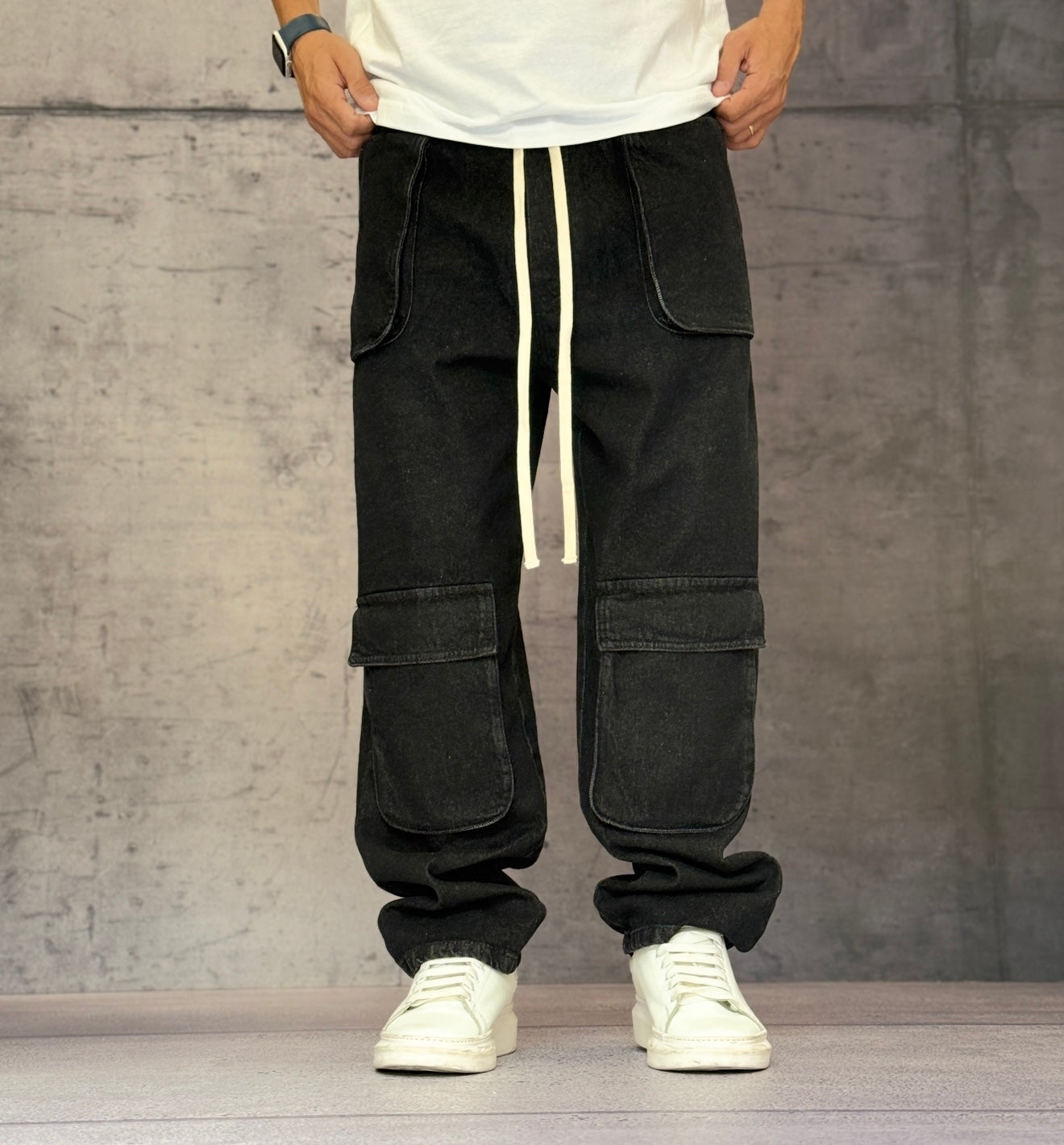 JEANS CARGO ELASTICO IN VITA - NEW JOB BRAND - ART. GB34 - COL. NERO