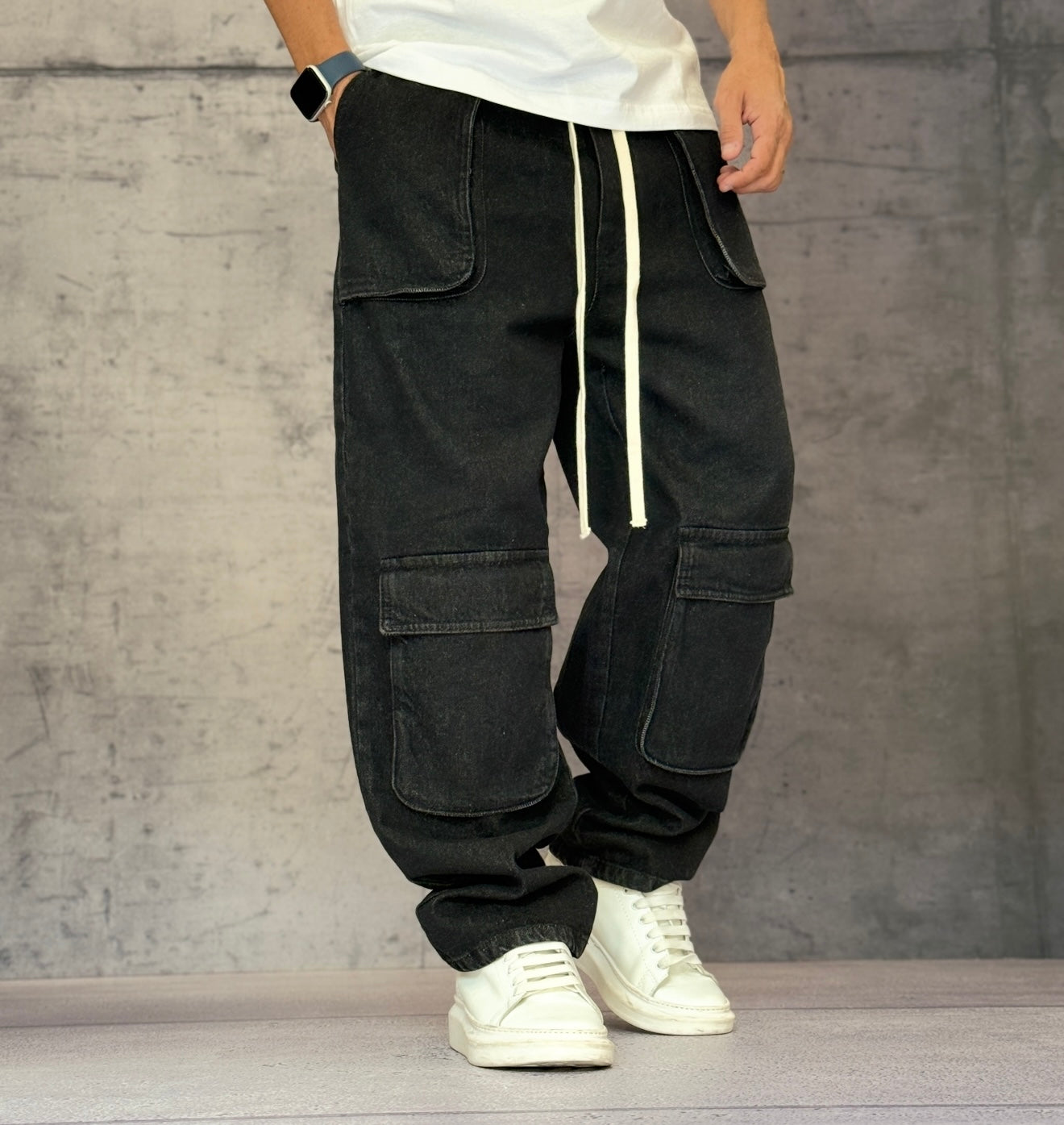 JEANS CARGO ELASTICO IN VITA - NEW JOB BRAND - ART. GB34 - COL. NERO