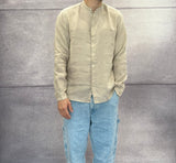 CAMICIA IN LINO COLLO COREANA - BERNA - ART. 243200