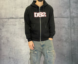 FELPA CON CAPPUCCIO + ZIP STAMPA LOGO - DS2 - ART. FW25233 - COL. NERO