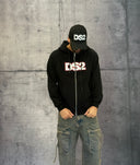 FELPA CON CAPPUCCIO + ZIP STAMPA LOGO - DS2 - ART. FW25233 - COL. NERO