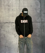 FELPA CON CAPPUCCIO + ZIP STAMPA LOGO - DS2 - ART. FW25233 - COL. NERO