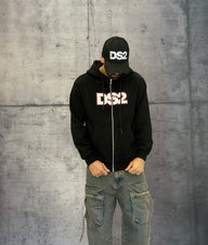 FELPA CON CAPPUCCIO + ZIP STAMPA LOGO - DS2 - ART. FW25233 - COL. NERO