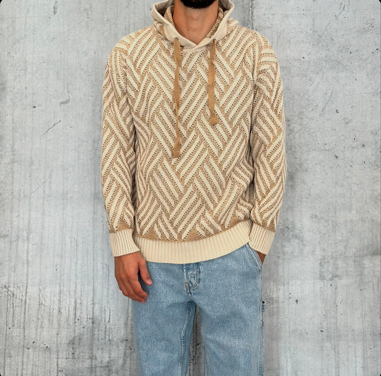 MAGLIONE CON CAPPUCCIO VANISE' PUNTO CESTO - BERNA - ART. 246015607 - COL. SABBIA / BEIGE