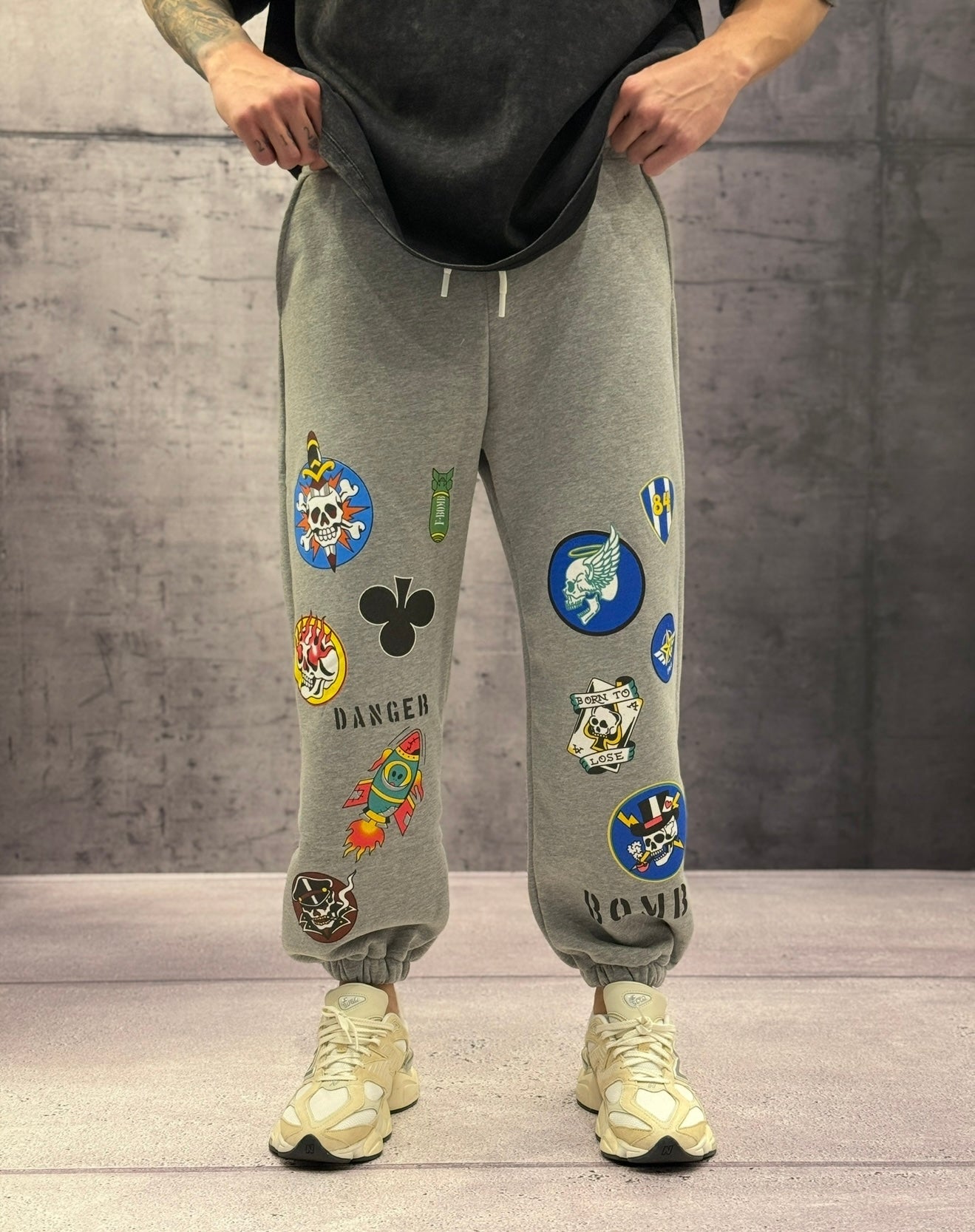 PANTALONE IN  FELPA TUTA POLICOTONE GARZATA STAMPE - BERNA - ART. 25202521 - COL. GRIGIO MELANGE