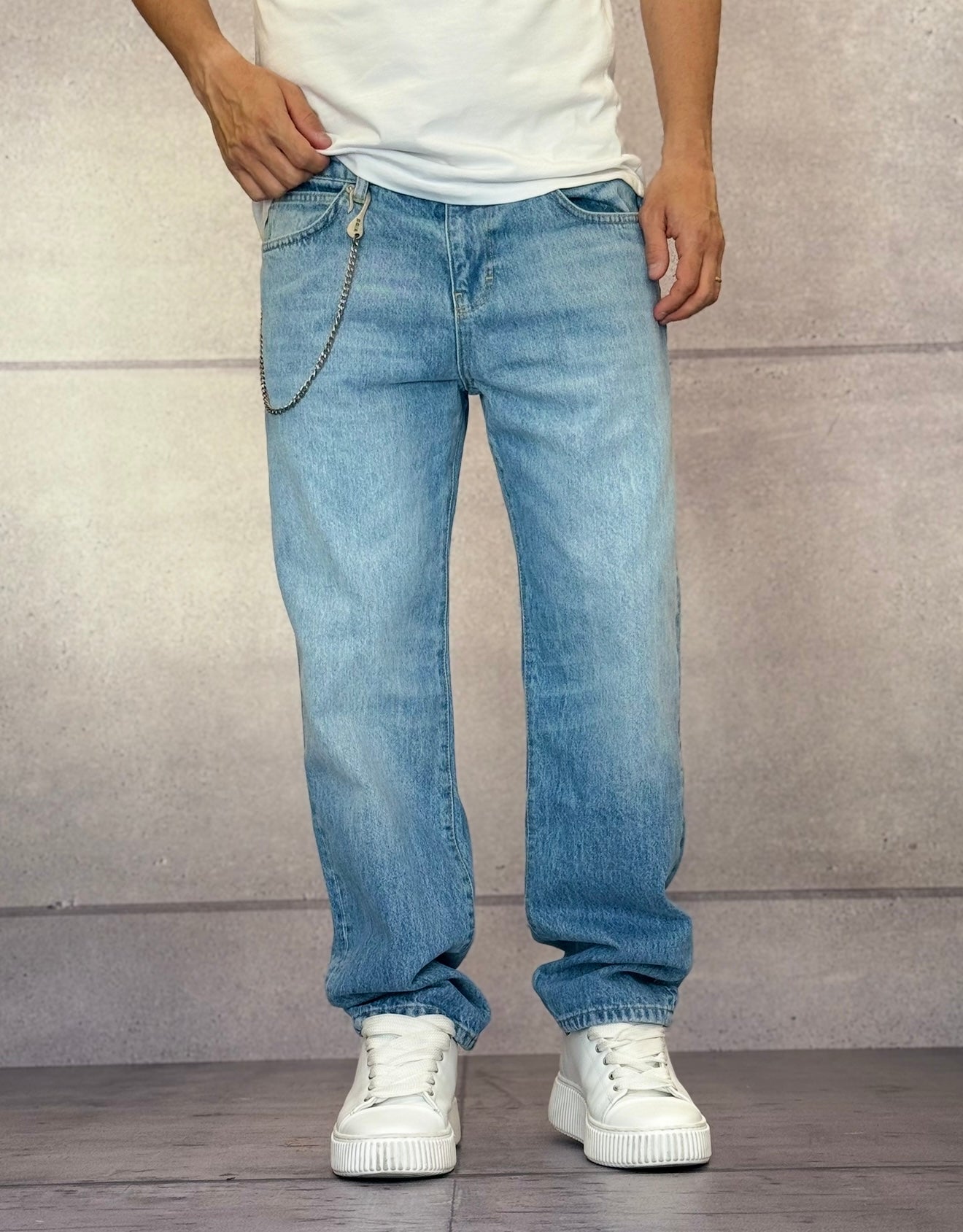 JEANS A GAMBA LARGA CON VITA MEDIA - IMPERIAL - ART. P860111006 - COL . DENIM
