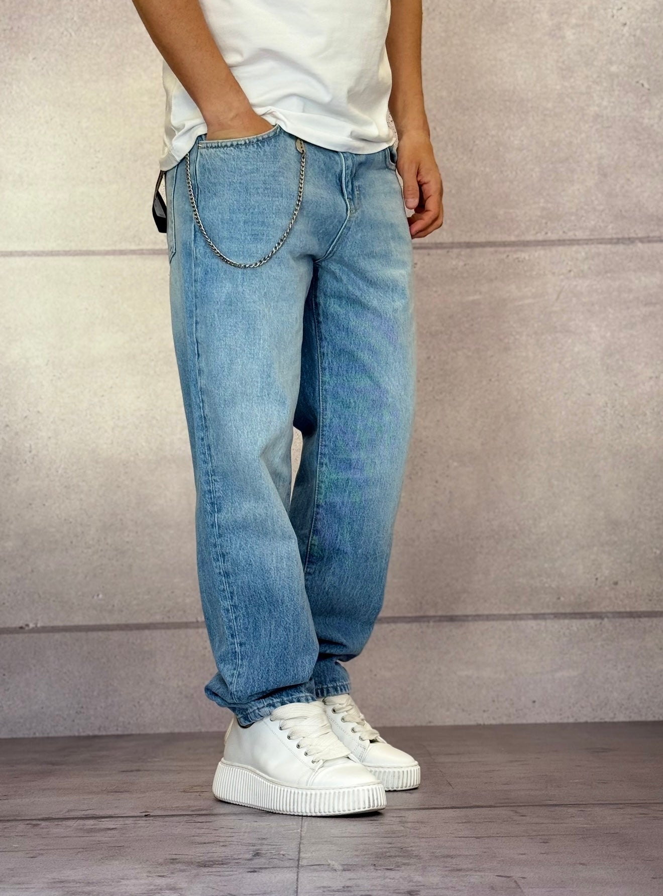 JEANS A GAMBA LARGA CON VITA MEDIA - IMPERIAL - ART. P860111006 - COL . DENIM