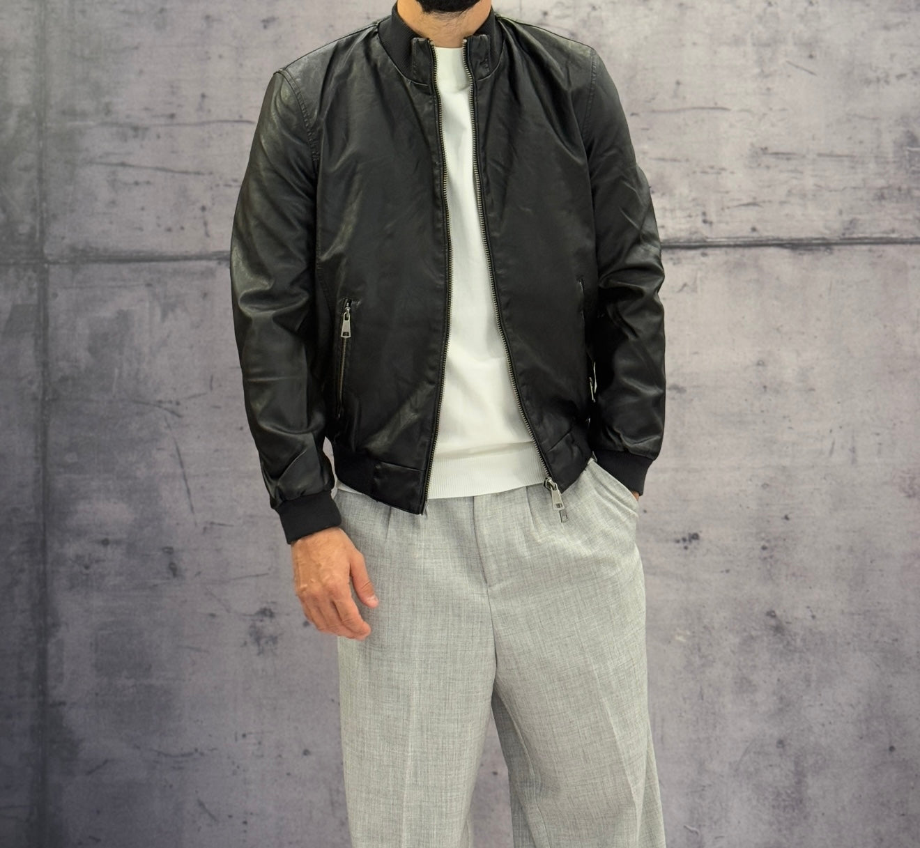 GIUBBINO EFFETTO PELLE  - HAMEN - ART. XF3042 - COL. NERO