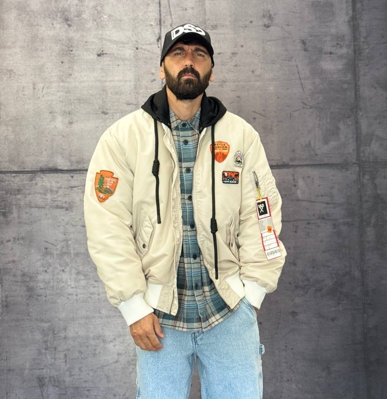 GIUBBINO BOMBER PATCH CON CAPPUCCIO RIMOVIBILE - BERNA - ART. 252282