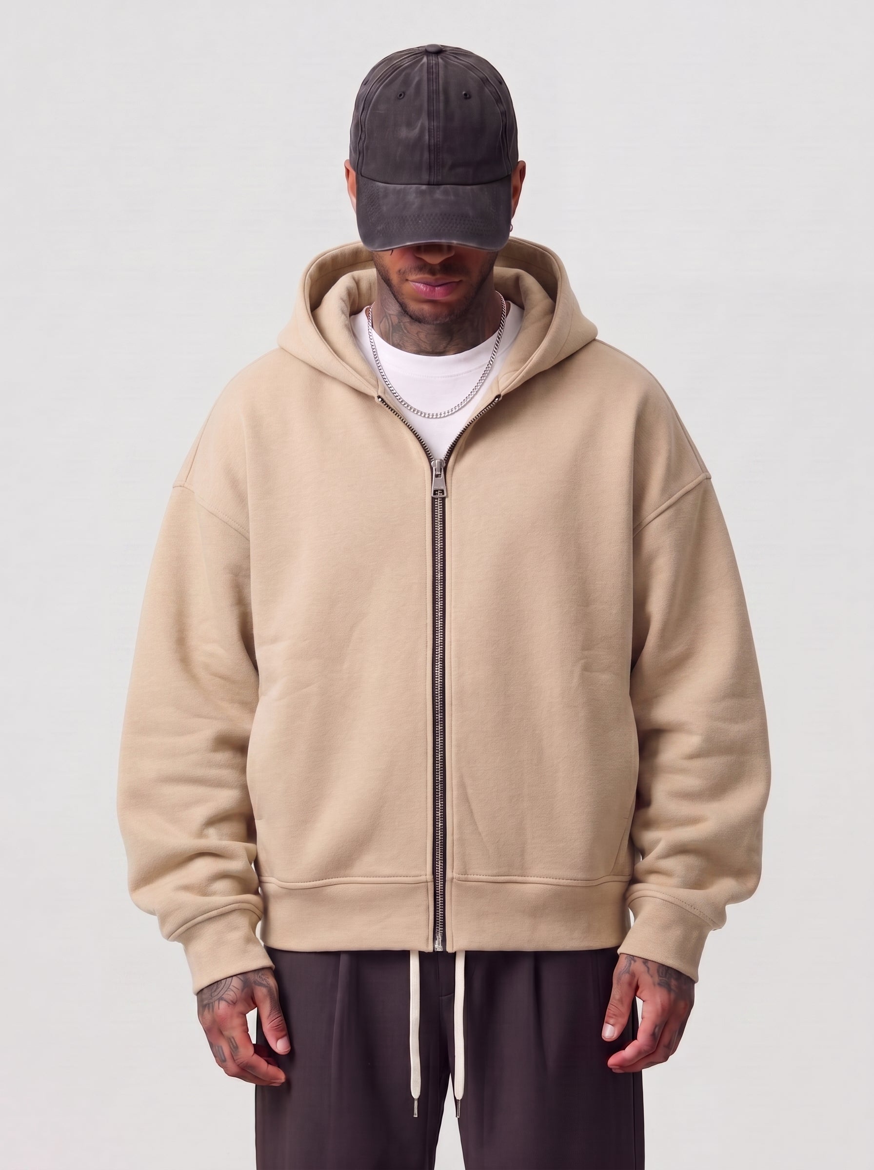 FELPA NEW JOB BRAND CON CAPPUCCIO ZIP BOXY FIT ART. GB28