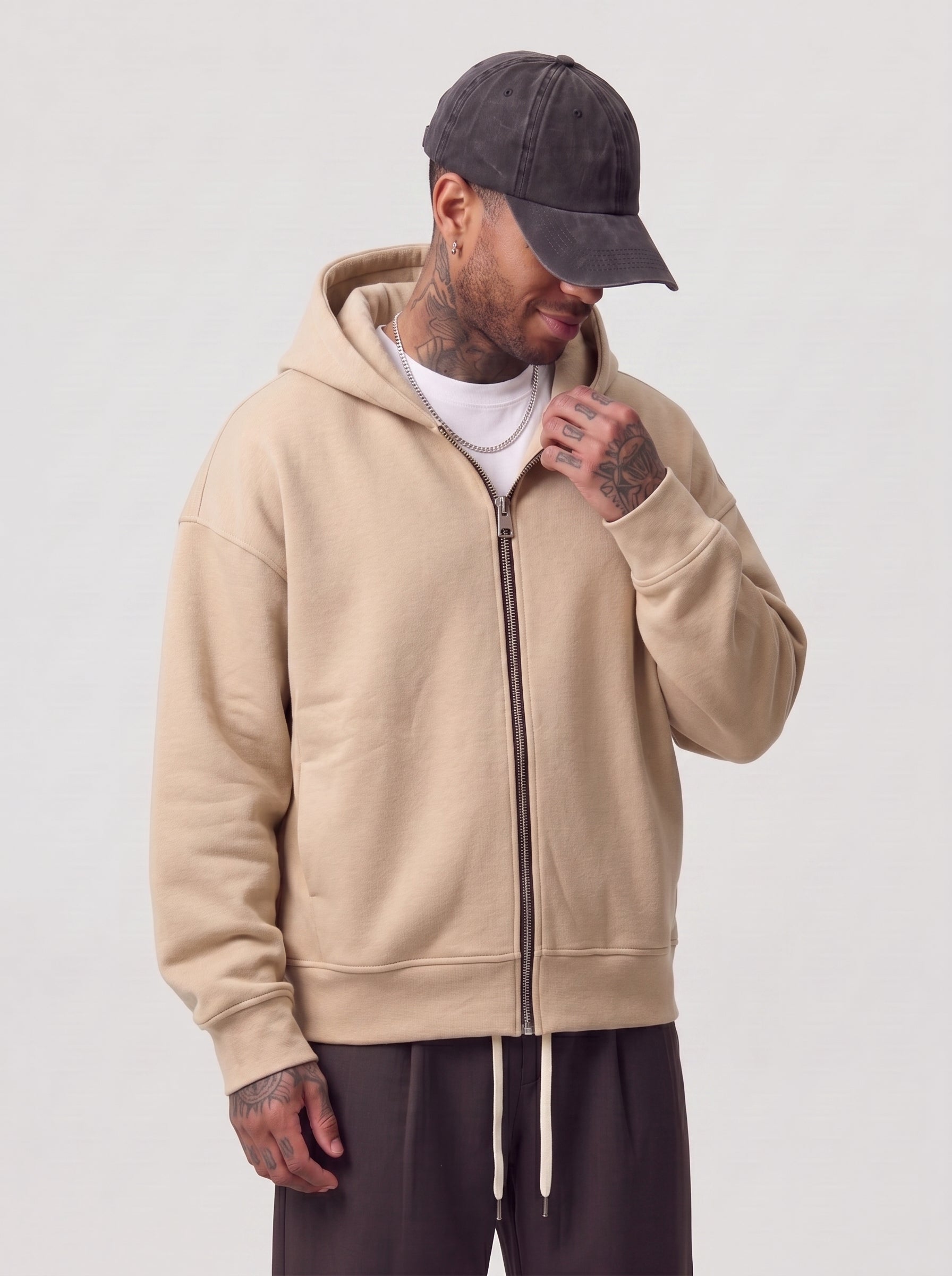 FELPA NEW JOB BRAND CON CAPPUCCIO ZIP BOXY FIT ART. GB28