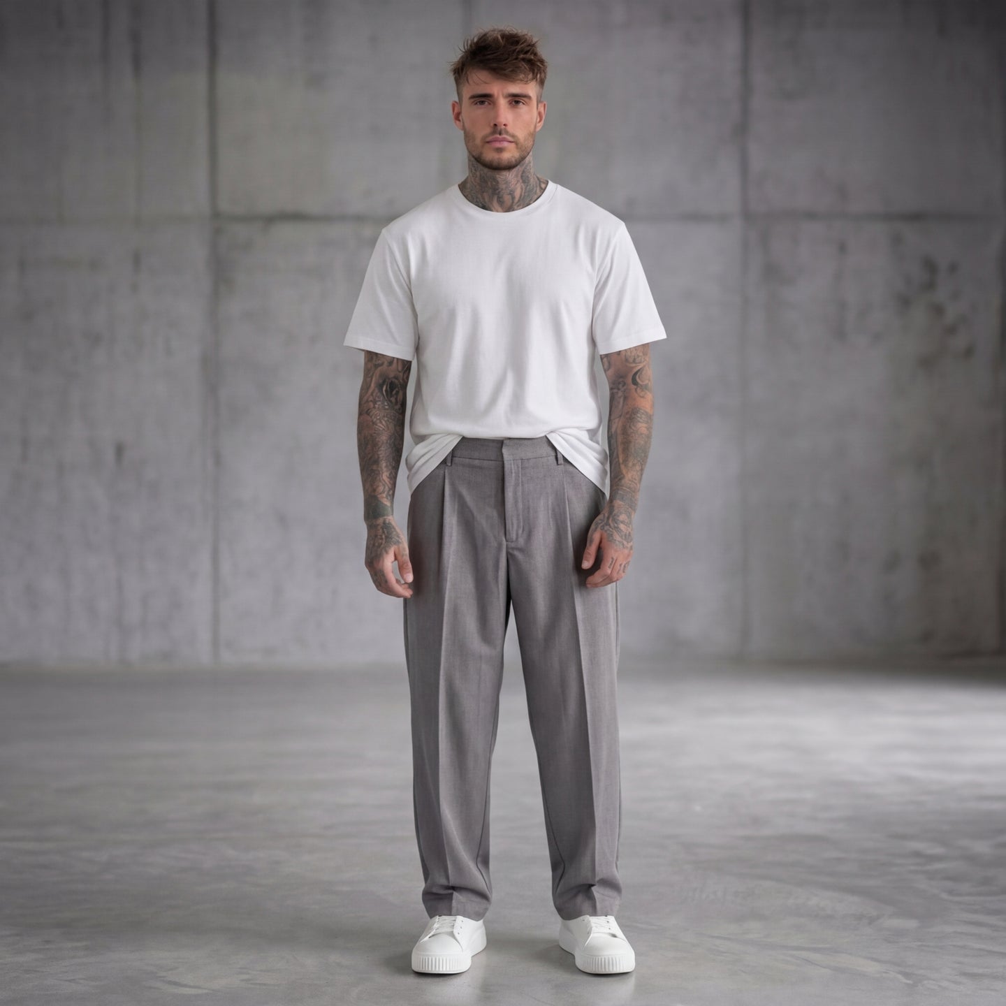 PANTALONE CON ELASTICO IN VITA GRIGIO BOTTONE COPERTO   - NEW JOB BRAND - ART. AMALFI