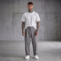 PANTALONE CON ELASTICO IN VITA GRIGIO BOTTONE COPERTO   - NEW JOB BRAND - ART. AMALFI