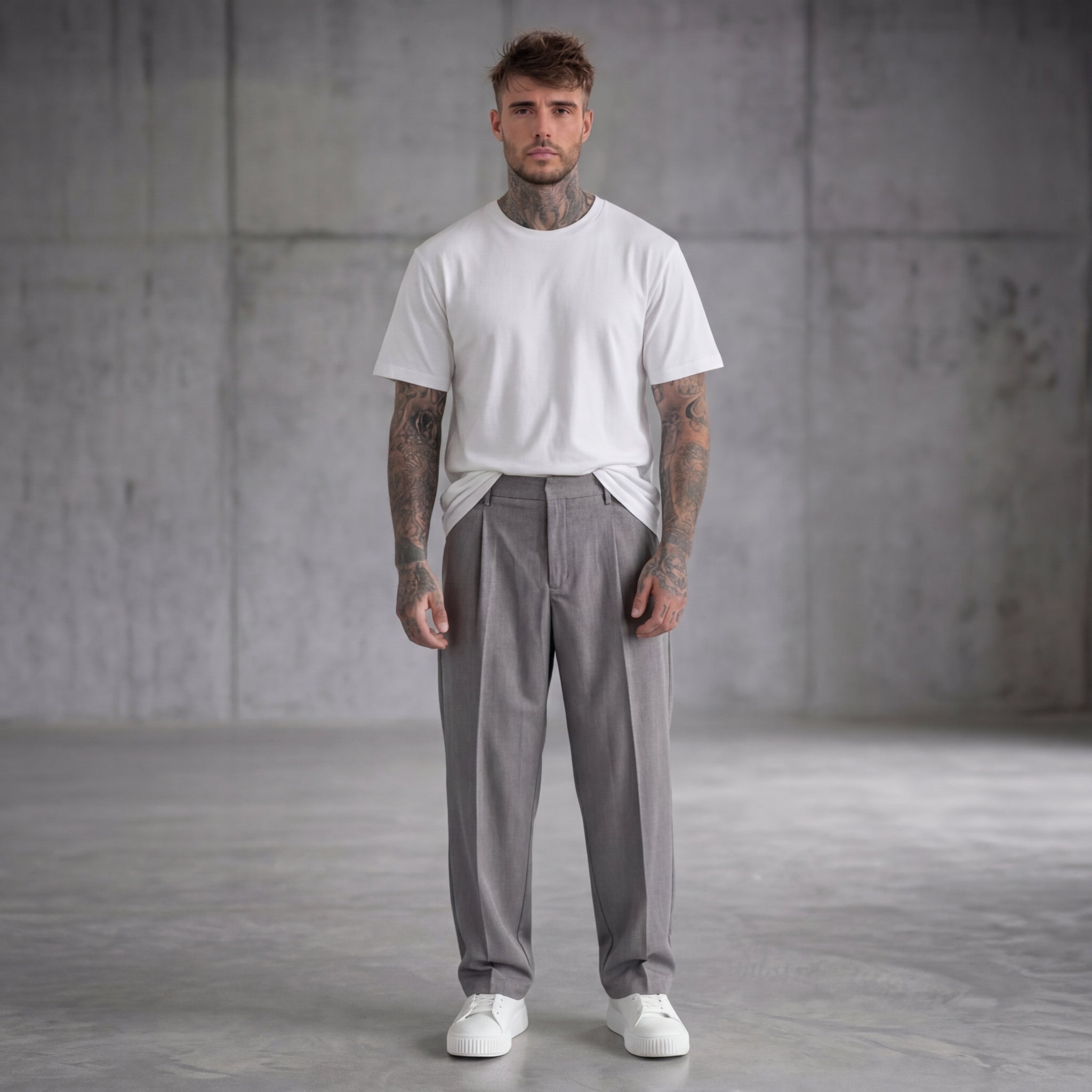 PANTALONE CON ELASTICO IN VITA GRIGIO BOTTONE COPERTO   - NEW JOB BRAND - ART. AMALFI