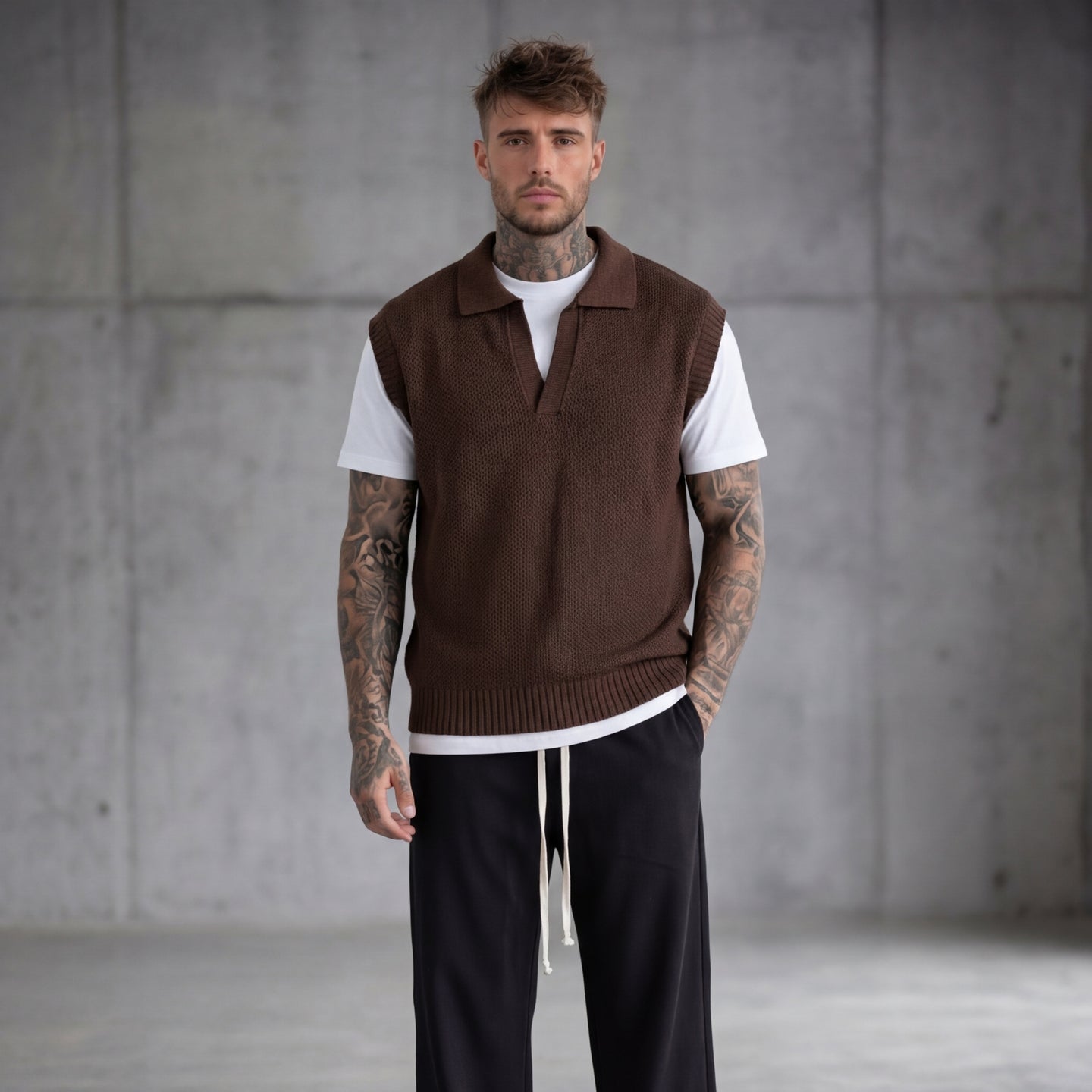 SMANICATO POLO TRAFORATA MARRONE - NEW JOB BRAND - ART. MA/15