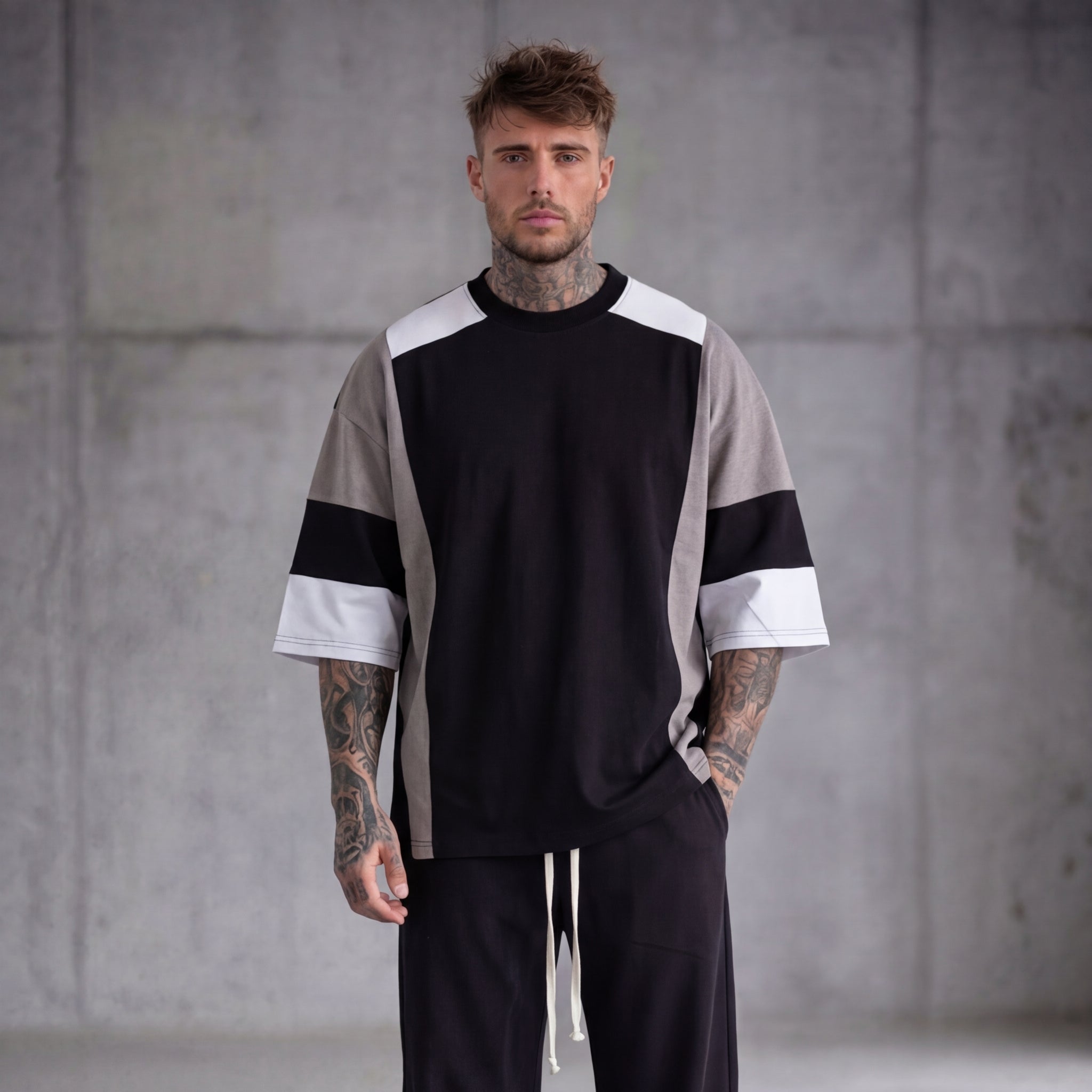 T-SHIRT OVER BANDE NERO - NEW JOB BRAND - ART. 905