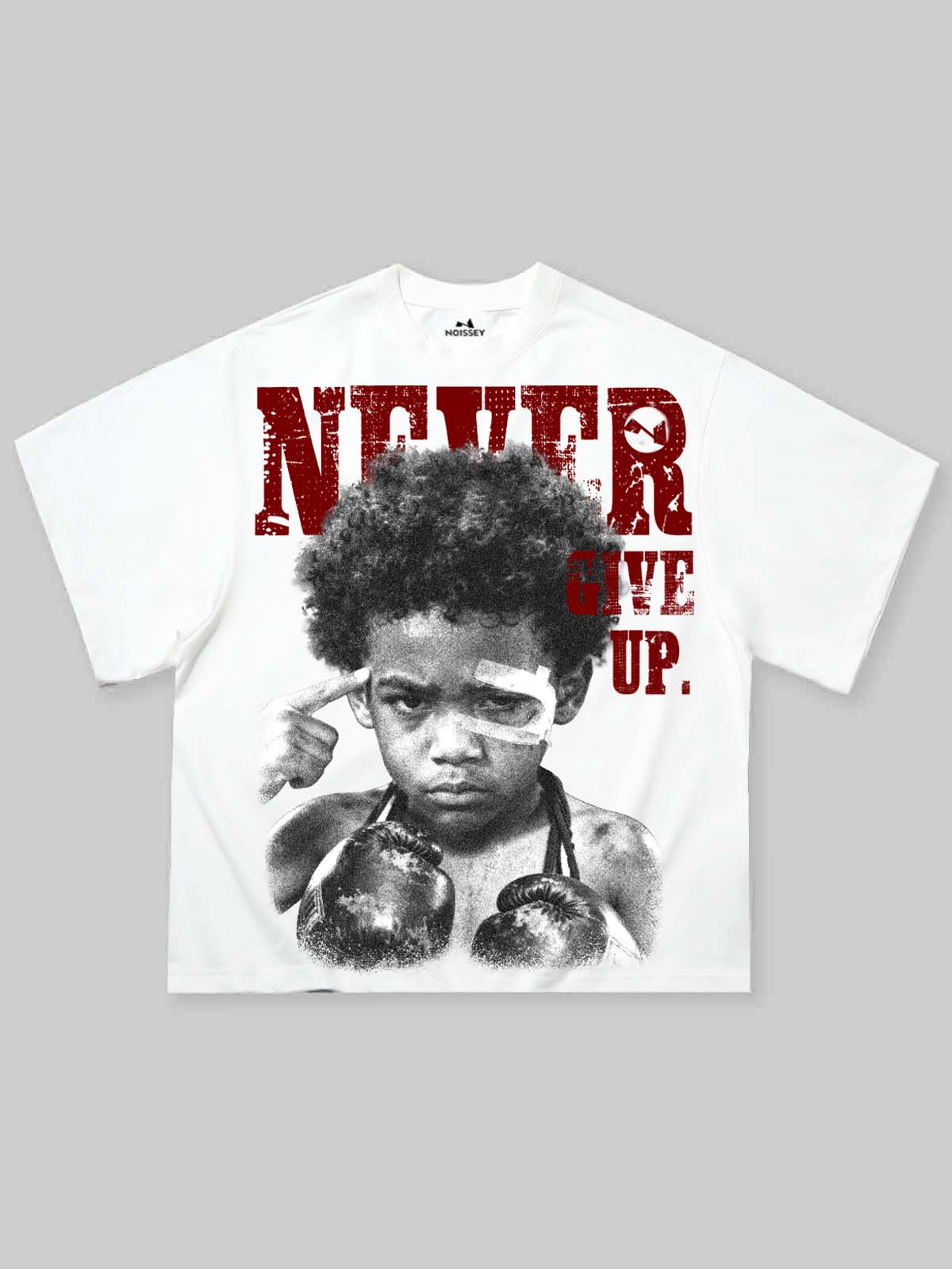 T-SHIRT NOISSEY WHITE BOXYFIT OVERSIZE ART NEVER GIVE UP